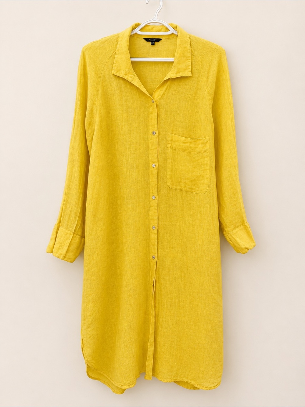 Massimo Dutti 100% Linen Yellow Button Front Midi Shirt Dress L